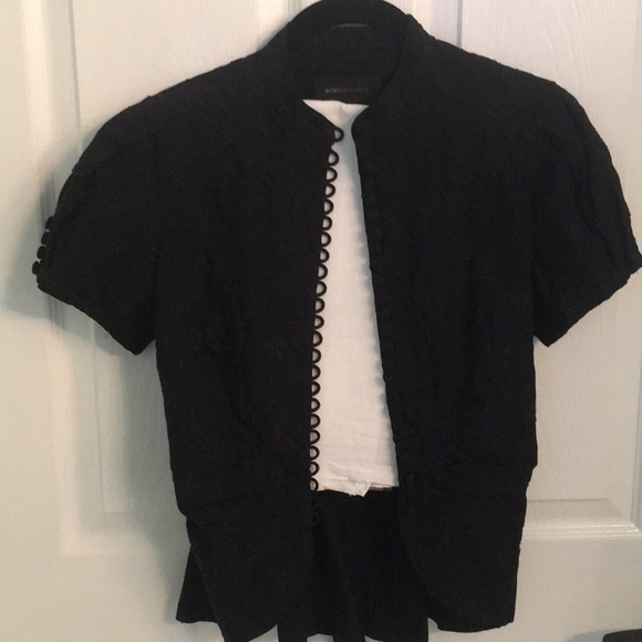 BCBGMaxazria Black Full Button Short Sleeve Top - Picture 5 of 8